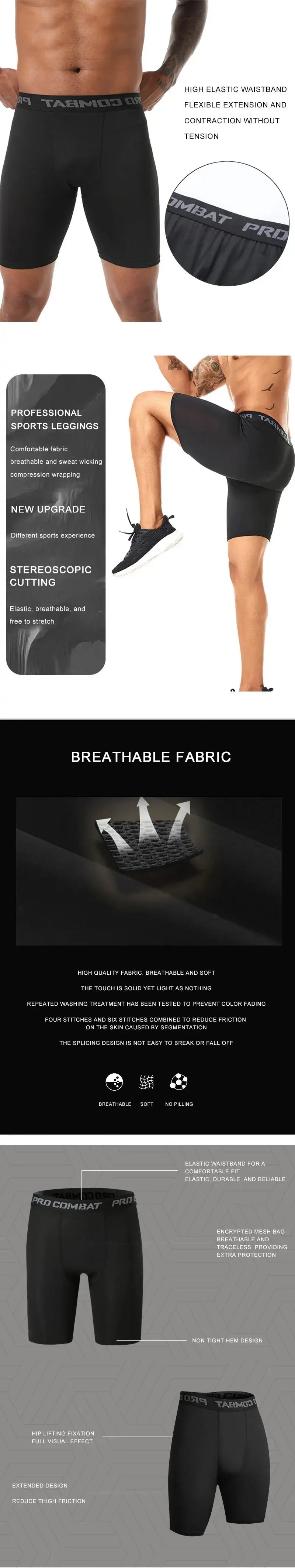 2024 Summer Men's New Sports Quick Dry Breathable Compression Tight Bottoms Basketball Fitness Running Training Casual Shorts